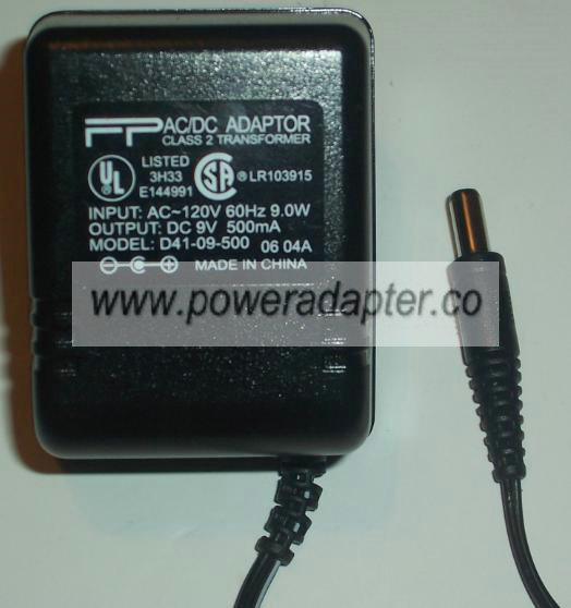 FP D41-09-500 AC ADAPTER 9VDC 500mA POWER SUPPLY FP D41-09-500 AC ADAPTER 9VDC 500mA POWER SUPPLY