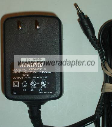 KINGPRO KAD-0105012I AC DC ADAPTER 5V 2.5A POWER SUPPLY KINGPRO KAD-0105012I AC DC ADAPTER 5V 2.5A POWER SUPPLY