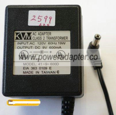 KVM 41-9-600D AC ADAPTER 9VDC 600mA Regulated Linear POWER SUPPL KVM 41-9-600D AC ADAPTER 9VDC 600mA Regulated Linear POWER SUPPL