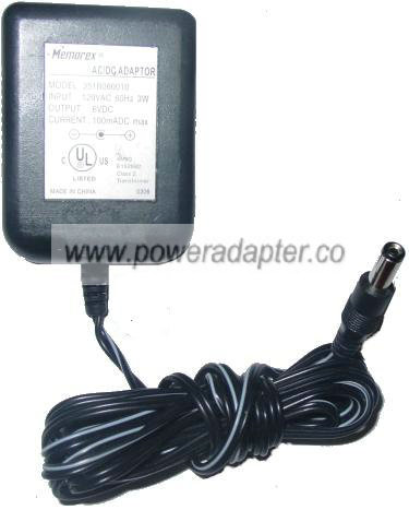 MEMOREX 351R060010 AC ADAPTER 6VDC 100mA POWER SUPPLY MEMOREX 351R060010 AC ADAPTER 6VDC 100mA POWER SUPPLY