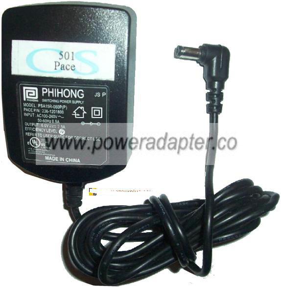 PHIHONG PSA15R-060P AC ADAPTER 6VDC 2.5A SWITCHING POWER SUPPLY PHIHONG PSA15R-060P AC ADAPTER 6VDC 2.5A SWITCHING POWER SUPPLY