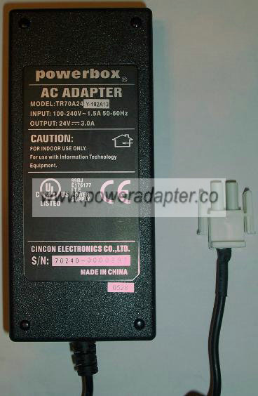 POWERBOX TR70A24 AC ADAPTER 24V DC 3A POWER SUPPLY POWERBOX TR70A24 AC ADAPTER 24V DC 3A POWER SUPPLY