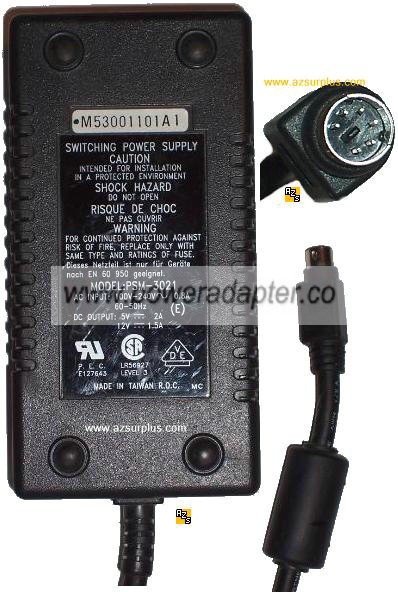 PSM-3021 AC ADAPTER 12VDC 1.5A 5V 6 Pin DIN Exabyte Tape Backup PSM-3021 AC ADAPTER 12VDC 1.5A 5V 6 Pin DIN Exabyte Tape Backup