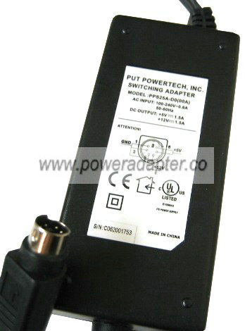 PUT POWERTECH INC PPS25A-D0(00A) AC ADAPTER 5VDC 1.5A 12V NEW PUT POWERTECH INC PPS25A-D0(00A) AC ADAPTER 5VDC 1.5A 12V NEW