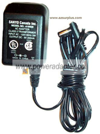 SANYO A10920 AC ADAPTER 9V 200mA CLASS 2 TRANSFORMER SANYO A10920 AC ADAPTER 9V 200mA CLASS 2 TRANSFORMER