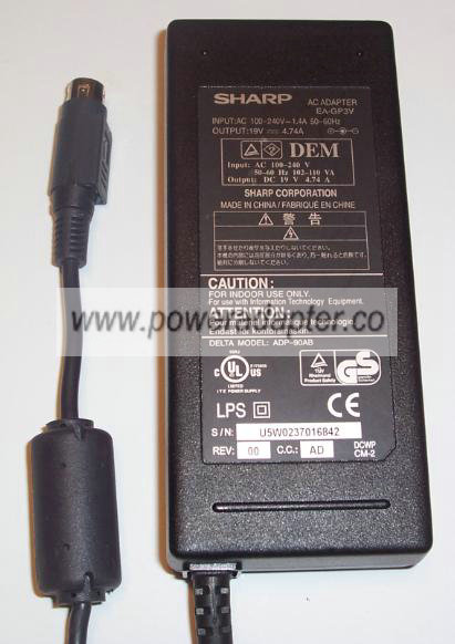SHARP EA-GP3V AC DC ADAPTER 19V 4.74A POWER SUPPLY SHARP EA-GP3V AC DC ADAPTER 19V 4.74A POWER SUPPLY