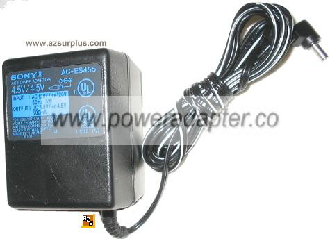 SONY AC-ES455 AC POWER ADAPTER 4.5V 500mA FOR SONY AUDIO/VIDEO SONY AC-ES455 AC POWER ADAPTER 4.5V 500mA FOR SONY AUDIO/VIDEO