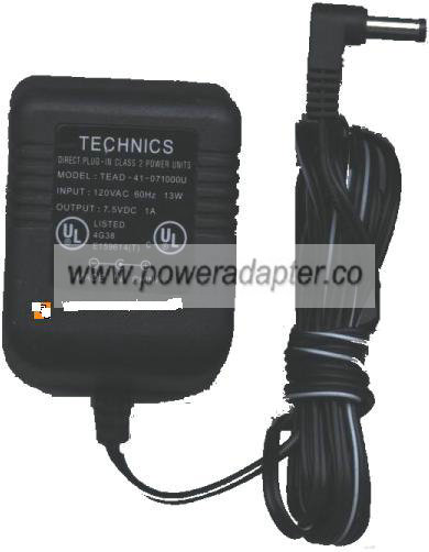 TECHNICS TEAD-41-071000U AC ADAPTER 7.5VDC 1A DIRECT PLUG-IN TECHNICS TEAD-41-071000U AC ADAPTER 7.5VDC 1A DIRECT PLUG-IN