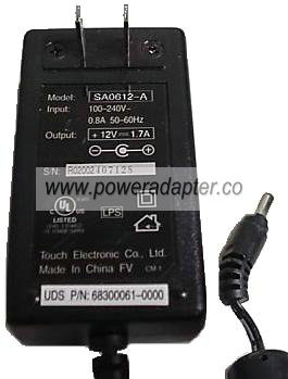 TOUCH SA0612-A AC DC ADAPTER 12V 1.7A Scanner LCD Power Supply TOUCH SA0612-A AC DC ADAPTER 12V 1.7A Scanner LCD Power Supply