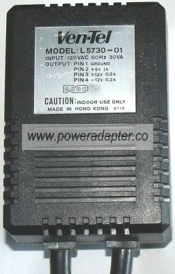 VEN-TEL L 5730-01 AC ADAPTER DC 5V 1A POWER SUPPLY VEN-TEL L 5730-01 AC ADAPTER DC 5V 1A POWER SUPPLY