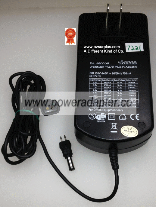 VIVANCO TLN 3800 XR AC ADAPTER 5VDC 3800mA Used 2.5 x 5.4 x 12 m VIVANCO TLN 3800 XR AC ADAPTER 5VDC 3800mA Used 2.5 x 5.4 x 12 m