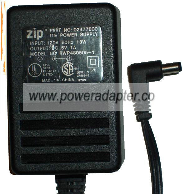 ZIP RWP480505-1 AC ADAPTER 5VDC 1A POWER SUPPLY ZIP RWP480505-1 AC ADAPTER 5VDC 1A POWER SUPPLY