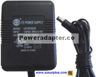 oIo ITE U075070D30 AC ADAPTER 7.5VDC 700mA 2.1mm o|o oIo ITE U075070D30 AC ADAPTER 7.5VDC 700mA 2.1mm o|o