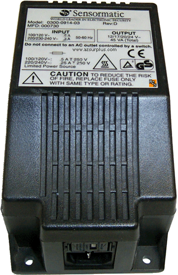 Sensormatic 0300-0914-03 AC ADAPTER 12VAC 17 20 24v Pre-Owned 45 Sensormatic 0300-0914-03 AC ADAPTER 12VAC 17 20 24v Pre-Owned 45