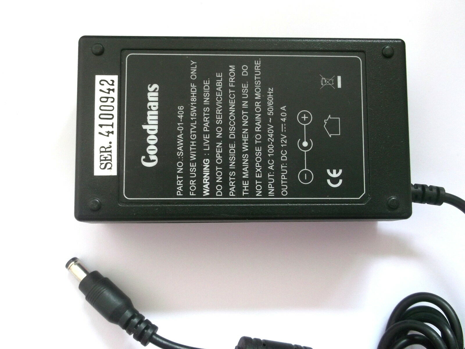 Genuine Original GOODMANS gtvl15w18hdf AC Adapter Power Supply 12V 4.0 a Brand: GOODMANS Compatible Brand: GOODMANS Genuine Original GOODMANS gtvl15w18hdf AC Adapter Power Supply 12V 4.0 a Brand: GOODMANS Compatible Brand: GOODMANS