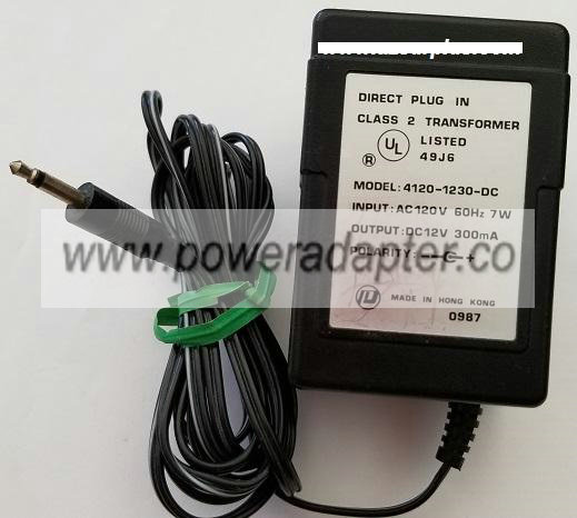 4120-1230-DC AC ADAPTER 12VDC 300mA USED -(+) STEREO PIN POWER