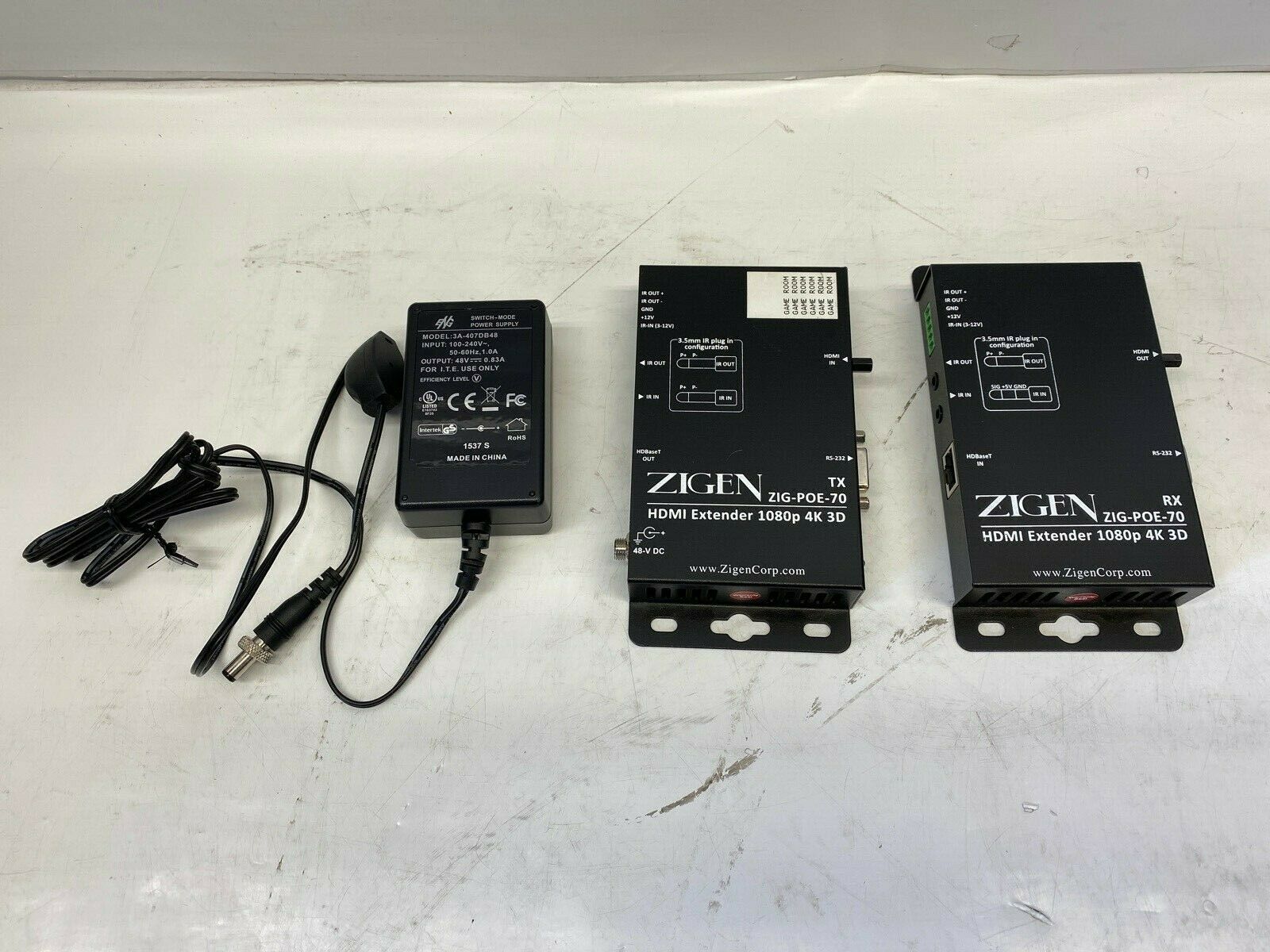 Zigen ZIG-POE-70 HDBaseT/HDMI (230 ft) Extender(Tx/Rx) w 48V POE/4K-UHD/IR/RS232 ac power adapter MPN: ZIG-POE-70 Br Zigen ZIG-POE-70 HDBaseT/HDMI (230 ft) Extender(Tx/Rx) w 48V POE/4K-UHD/IR/RS232 ac power adapter MPN: ZIG-POE-70 Br