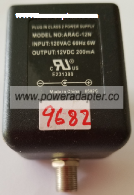 ARAC-12N AC ADAPTER 12VDC 200mA USED -(+) PLUG IN CLASS 2 POWER ARAC-12N AC ADAPTER 12VDC 200mA USED -(+) PLUG IN CLASS 2 POWER