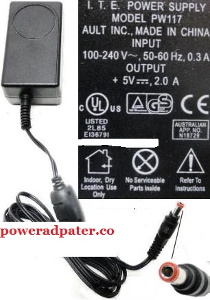 AULT PW117 RA0503F01 AC ADAPTER 5VDC 2A 2.5x5.5x10mm I.T.E. POWER AULT PW117 RA0503F01 AC ADAPTER 5VDC 2A 2.5x5.5x10mm I.T.E. POWER
