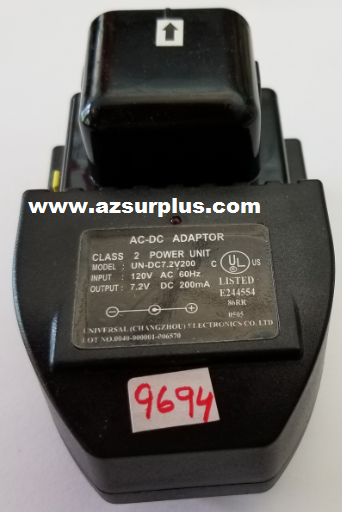 CHANGZHOU UN-D7.2V200 AC DC ADAPTER 7.2VDC 200mA -(+) USED 120VA CHANGZHOU UN-D7.2V200 AC DC ADAPTER 7.2VDC 200mA -(+) USED 120VA