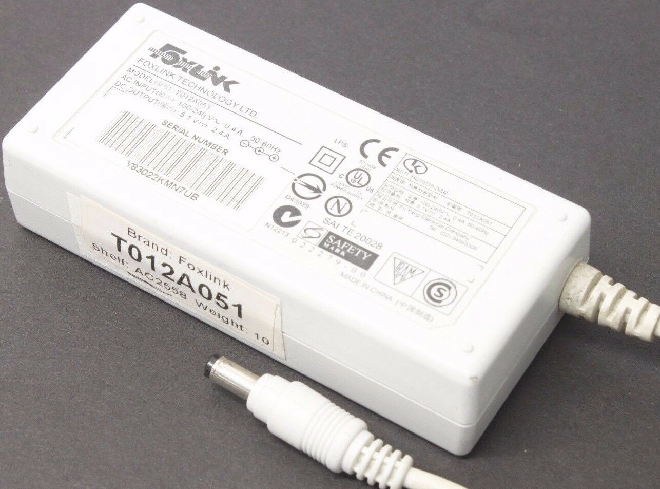 T012A051 Foxlink AC DC Power Supply Adapter Charger Output 5.1V 2.4A AC ADAPTER Brand: FOXLINK input: 100-240v 50-60hz T012A051 Foxlink AC DC Power Supply Adapter Charger Output 5.1V 2.4A AC ADAPTER Brand: FOXLINK input: 100-240v 50-60hz