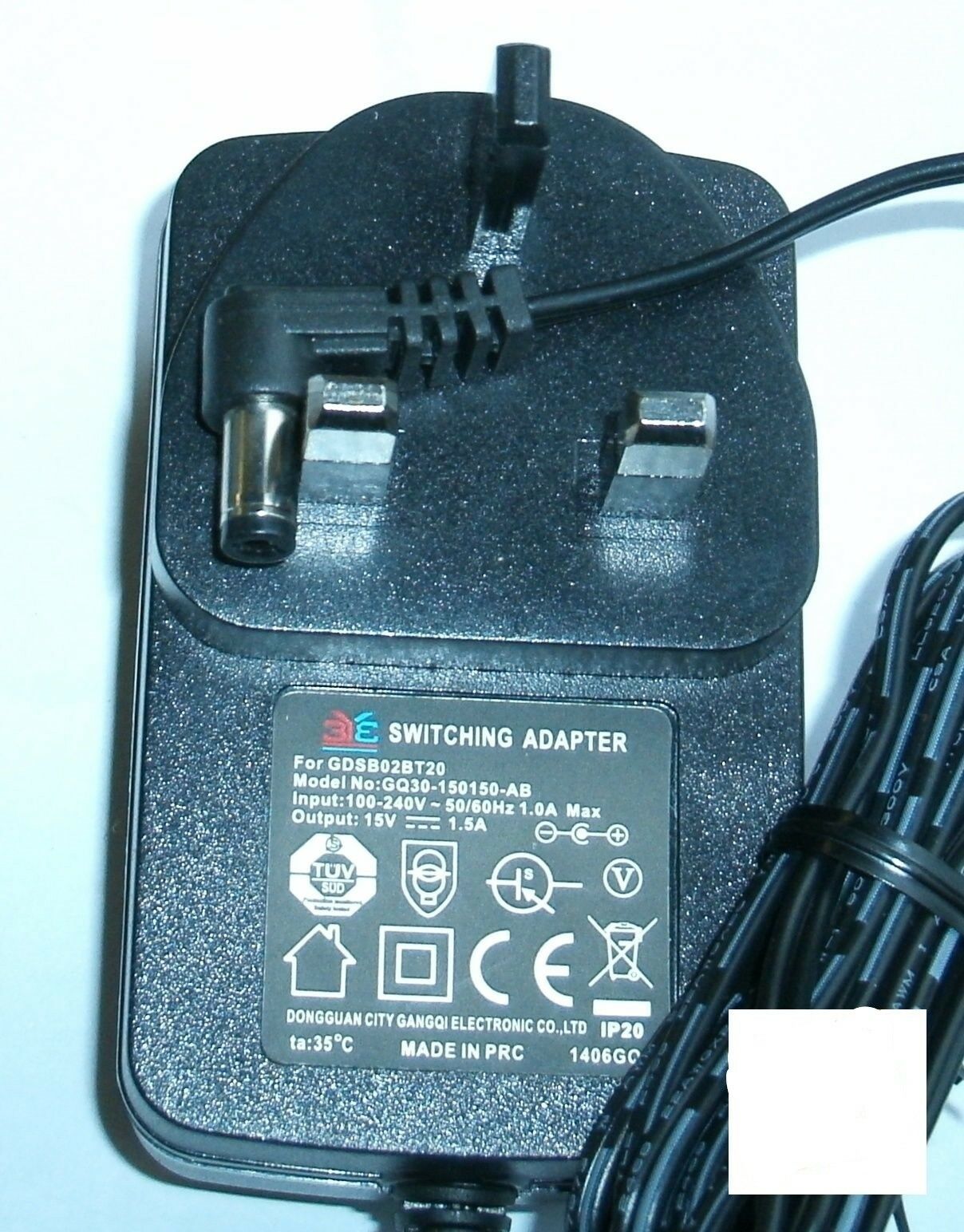 GOODMANS SOUND BAR GDSB02BT20 POWER ADAPTER 15V 1.5A UK PLUG MPN: GQ30-150150-AB Brand: GOODMANS Output Voltage: 15 V GOODMANS SOUND BAR GDSB02BT20 POWER ADAPTER 15V 1.5A UK PLUG MPN: GQ30-150150-AB Brand: GOODMANS Output Voltage: 15 V
