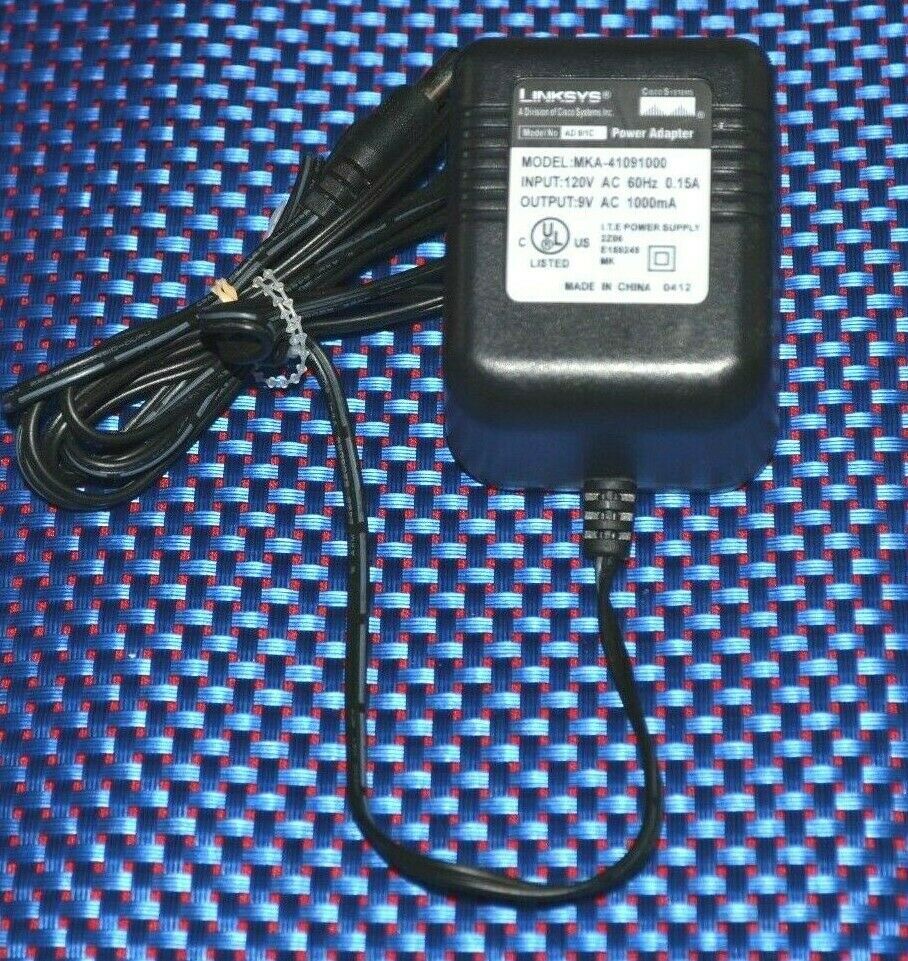 Linksys AC Power Adapter Supply Charger MKA-41091000 9V Original OEM Wall Plug Country/Region of Manufacture: China Out Linksys AC Power Adapter Supply Charger MKA-41091000 9V Original OEM Wall Plug Country/Region of Manufacture: China Out