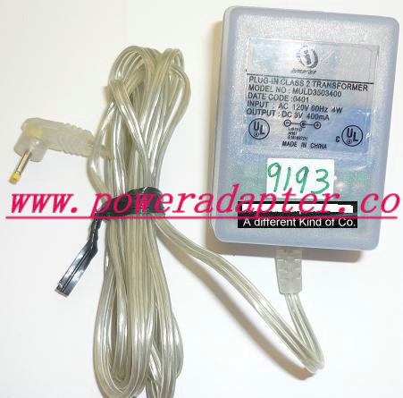 MULD3503400 AC ADAPTER 3VDC 400mA USED -( ) 0.5x2.3x9.9mm 90° RO MULD3503400 AC ADAPTER 3VDC 400mA USED -( ) 0.5x2.3x9.9mm 90° RO