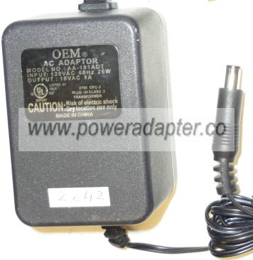 OEM AA-181ADT AC ADAPTER 18VAC 1A 26W ~(~)~ 3x6.5mm POWER SUPPLY OEM AA-181ADT AC ADAPTER 18VAC 1A 26W ~(~)~ 3x6.5mm POWER SUPPLY