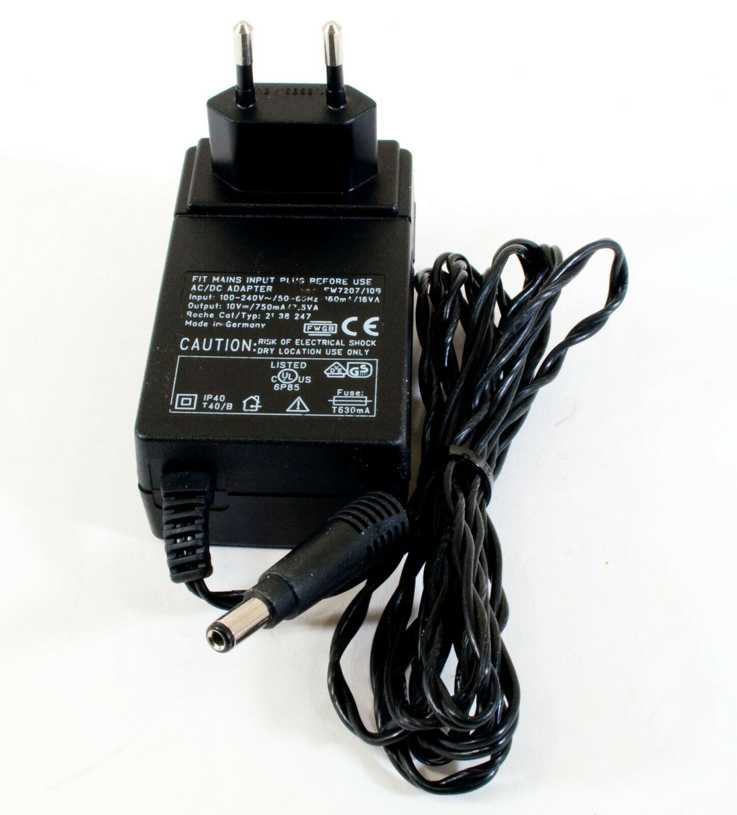 Roche FW7207/10B AC Adapter 10V 750mA Original Power Supply Europlug cosmetic wear, but is fully ... Read more Output Roche FW7207/10B AC Adapter 10V 750mA Original Power Supply Europlug cosmetic wear, but is fully ... Read more Output