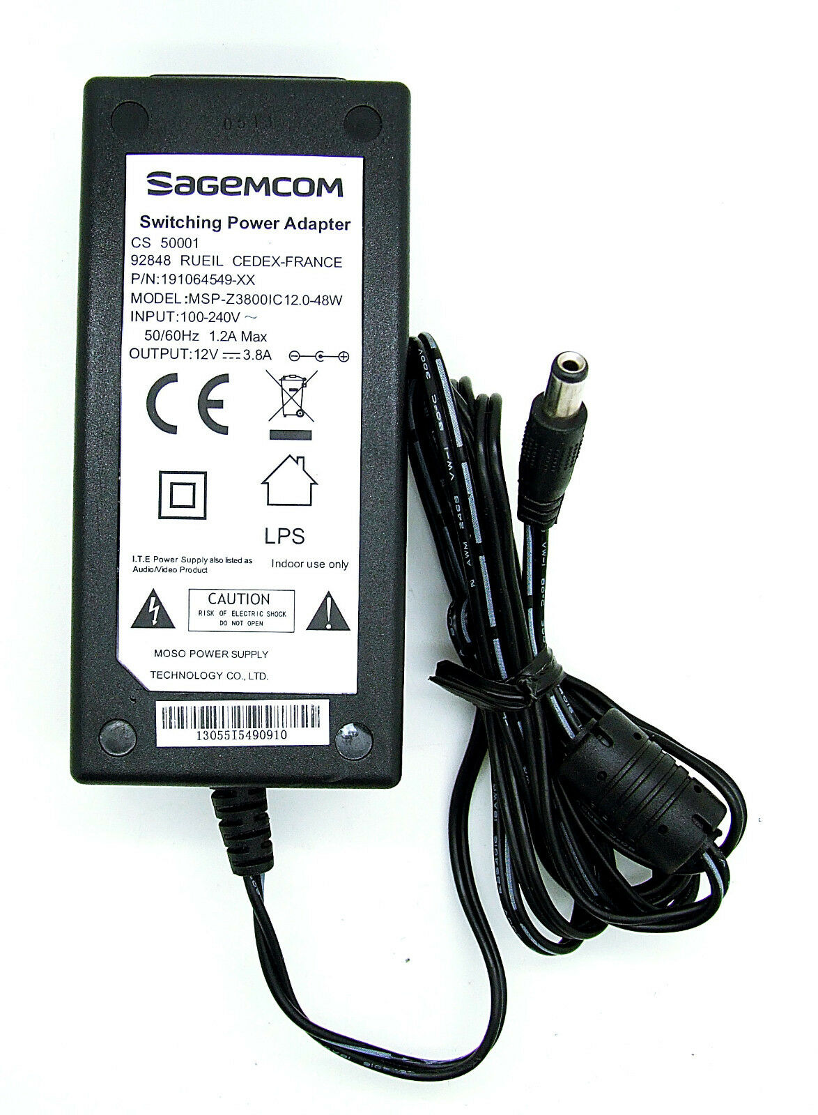 Original Alimentateur Sagemcom Power Adapter MSP-Z3800IC12.0-48W 12V 3,8A Noir Numéro de pièce fabricant: MSP-Z3800IC Original Alimentateur Sagemcom Power Adapter MSP-Z3800IC12.0-48W 12V 3,8A Noir Numéro de pièce fabricant: MSP-Z3800IC