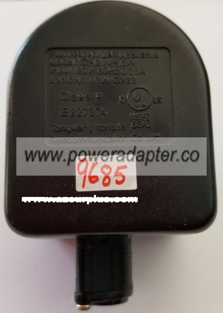 TONGXIANG YONGDA YZ-120V-13W AC ADAPTER 120VAC 0.28A FLUORESCENT TONGXIANG YONGDA YZ-120V-13W AC ADAPTER 120VAC 0.28A FLUORESCENT