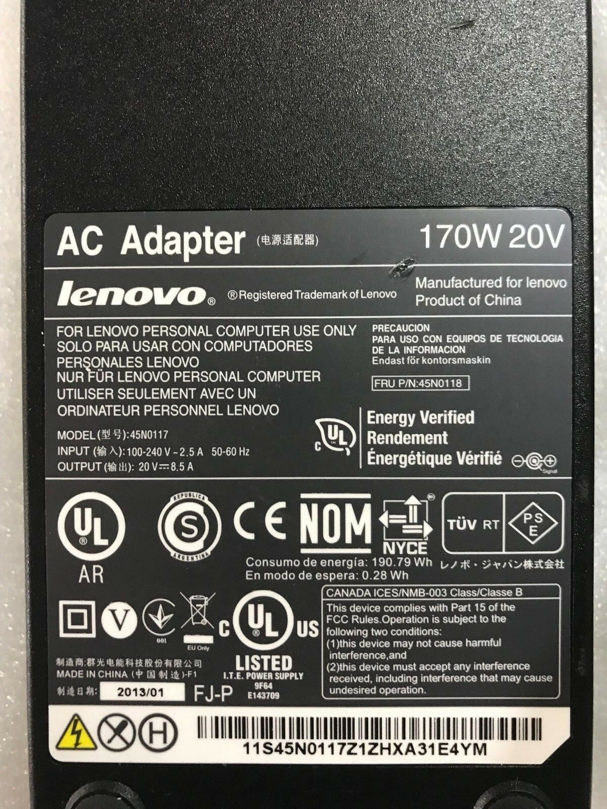 Genuine Lenovo 170W 20V 8.5A AC Adapter for W520 W530 Compatible Brand: For IBM Type: AC/Standard Bundled Items: Genuine Lenovo 170W 20V 8.5A AC Adapter for W520 W530 Compatible Brand: For IBM Type: AC/Standard Bundled Items: