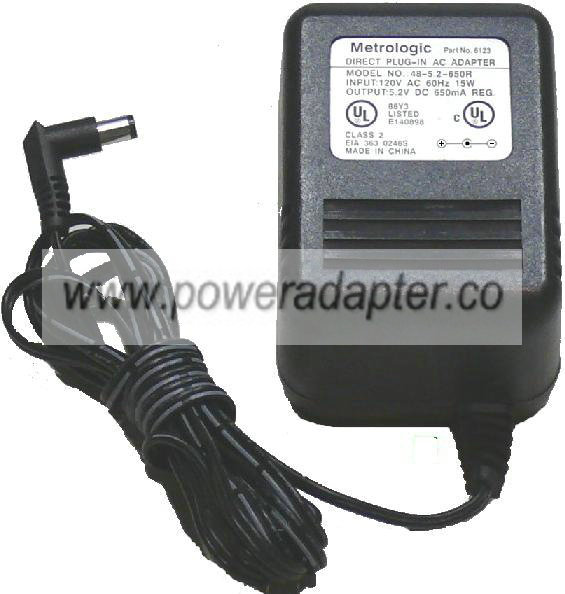 Metrologic 48-5.2-650R Ac Adapter 5.2VDC 650mA +(-) 2x5.5mm 6123 Metrologic 48-5.2-650R Ac Adapter 5.2VDC 650mA +(-) 2x5.5mm 6123