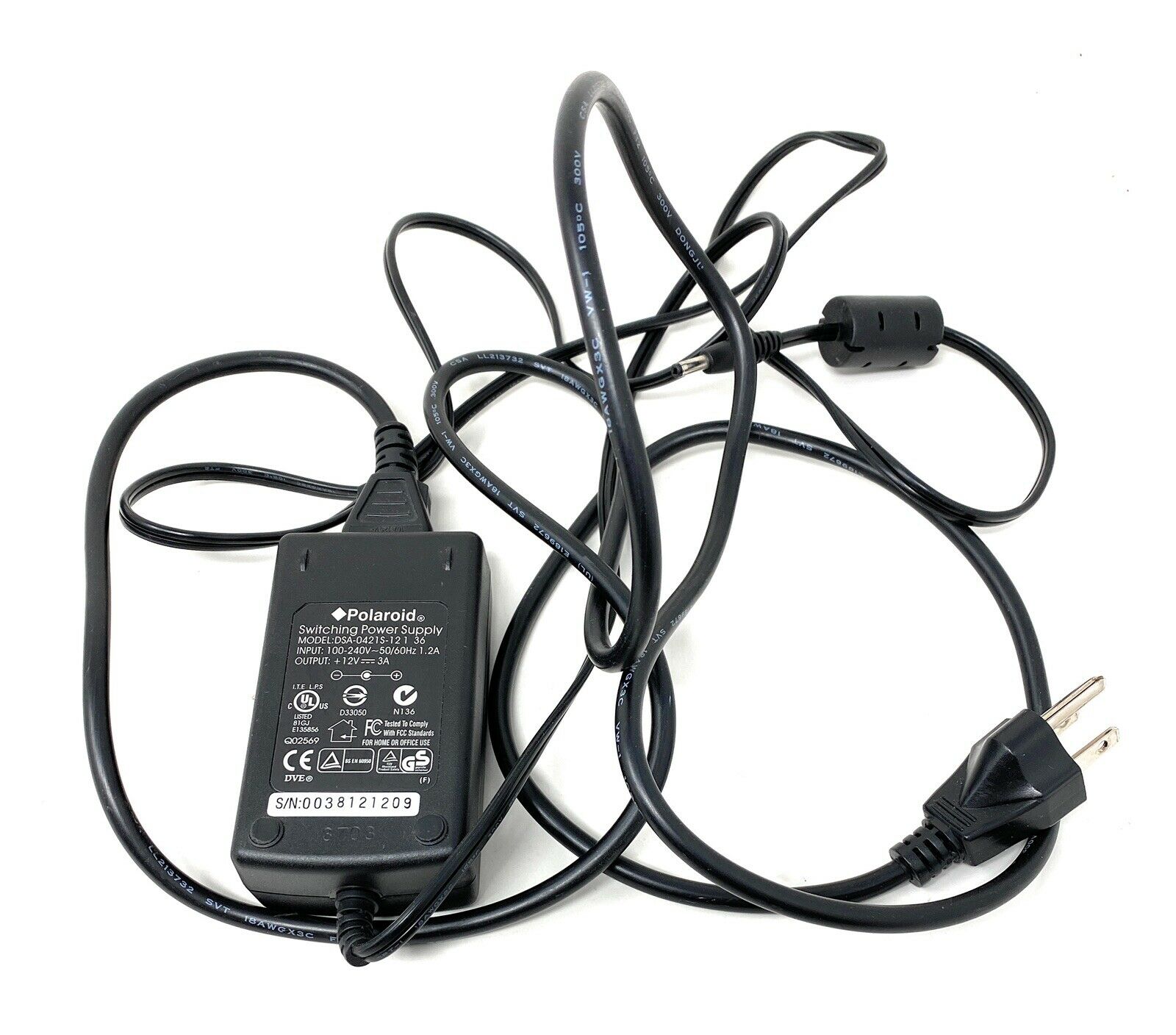 Polaroid DSA-0421S-12 1 36 Adapter AC Switching OEM Power Supply 12v 3A Working Brand: Polaroid Compatible Brand: Uni Polaroid DSA-0421S-12 1 36 Adapter AC Switching OEM Power Supply 12v 3A Working Brand: Polaroid Compatible Brand: Uni