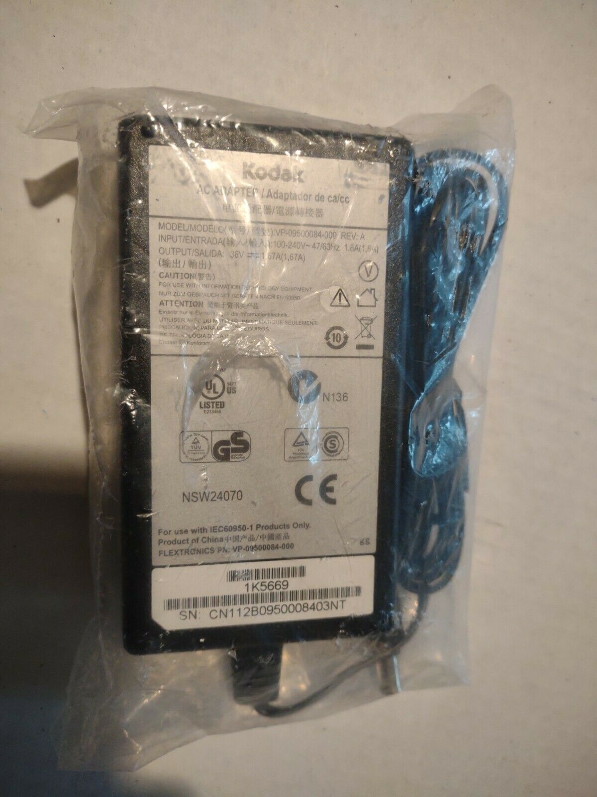 GENUINE KODAK 36V 1.67A AC Adapter VP-09500084-000 NSW24070 1K5669 Power Adapter Brand: Kodak Compatible Brand: For GENUINE KODAK 36V 1.67A AC Adapter VP-09500084-000 NSW24070 1K5669 Power Adapter Brand: Kodak Compatible Brand: For