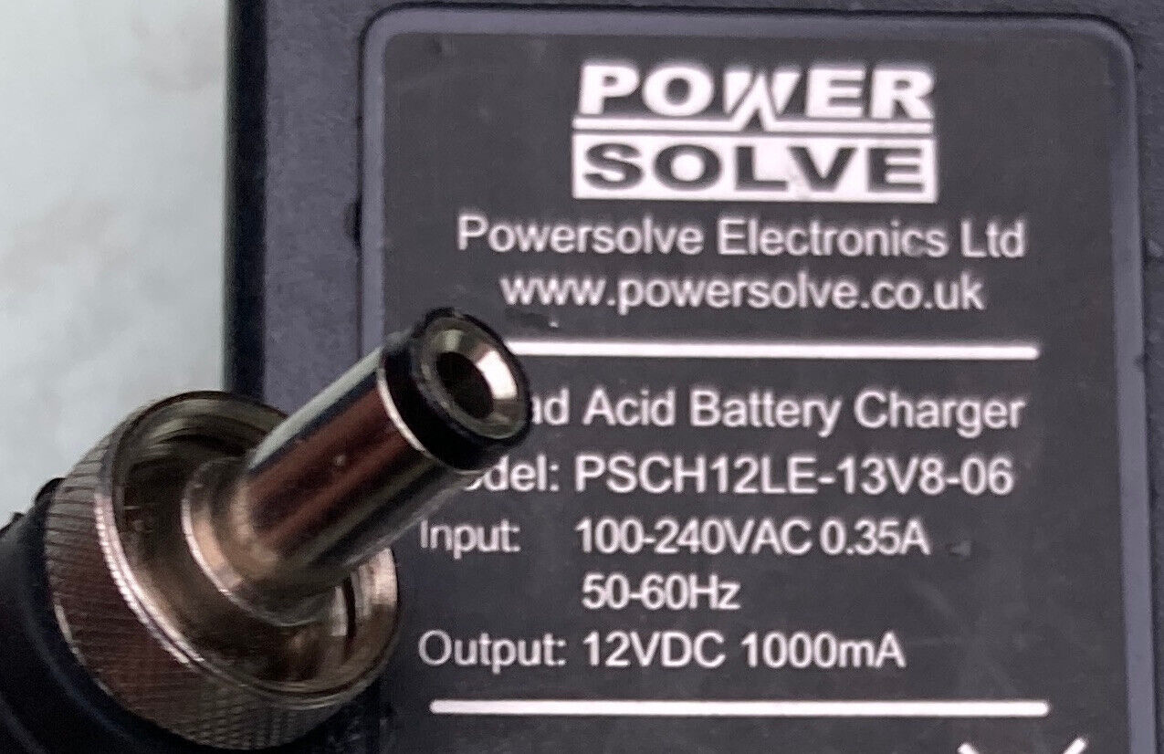 Genuine Power Solve Lead Acid Battery Charger PSCH12LE-13V8-06 12V DC 1000mA Brand: Power Solve Voltage: 12V Suitabl Genuine Power Solve Lead Acid Battery Charger PSCH12LE-13V8-06 12V DC 1000mA Brand: Power Solve Voltage: 12V Suitabl