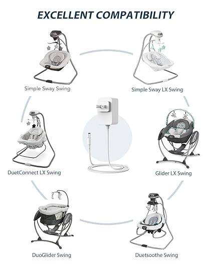 Graco Swing Power Cord 6ft, Replacement for Duetsoothe/DuoGlider/Graco Baby Swing/Graco Simple Sway Swing/Glider LX/Simp Graco Swing Power Cord 6ft, Replacement for Duetsoothe/DuoGlider/Graco Baby Swing/Graco Simple Sway Swing/Glider LX/Simp