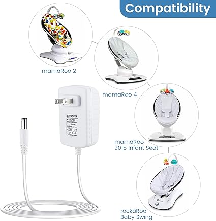 12V 3A Power Cord Replacement for 4moms mamaRoo 4, RockaRoo Baby Swing, AC Adapter Charger White Connectivity Technolog 12V 3A Power Cord Replacement for 4moms mamaRoo 4, RockaRoo Baby Swing, AC Adapter Charger White Connectivity Technolog