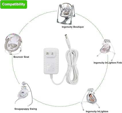 10 ft Snugapuppy Power Cord Replacement for Fisher Price/Ingenuity Baby Swing 6V AC DC Adapter, Charger Cable Connectiv 10 ft Snugapuppy Power Cord Replacement for Fisher Price/Ingenuity Baby Swing 6V AC DC Adapter, Charger Cable Connectiv