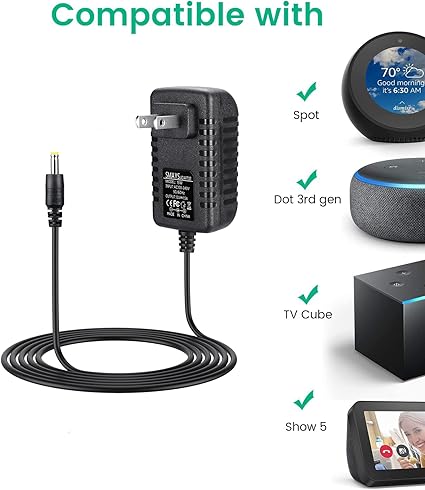 Power Cord Charger Replacement for Alexa Echo Spot, Echo Dot (3rd Gen / 4th Gen / 5th Gen), Fire TV Cube, Show 5, Dot wi Power Cord Charger Replacement for Alexa Echo Spot, Echo Dot (3rd Gen / 4th Gen / 5th Gen), Fire TV Cube, Show 5, Dot wi