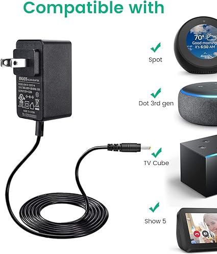 Power Adapter Replacement for Alexa Show 5 1st Gen / 2nd Gen, Alexa Dot 3rd Generation - Power Cord Charger Connectivit Power Adapter Replacement for Alexa Show 5 1st Gen / 2nd Gen, Alexa Dot 3rd Generation - Power Cord Charger Connectivit