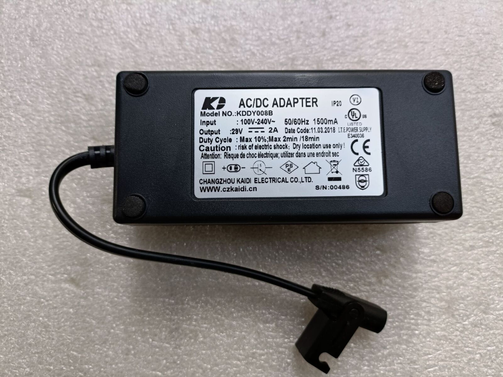 NEW OEM KAIDI KDDY008B AC/DC Adapter 29V 2A Power Supply Recliner Lift Chair Brand: KAIDI Type: AC Adapter Com NEW OEM KAIDI KDDY008B AC/DC Adapter 29V 2A Power Supply Recliner Lift Chair Brand: KAIDI Type: AC Adapter Com
