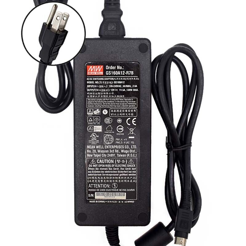 Mean Well Desktop GS160A12 12V 11.5A 138W 4pin Charger Adapter Power Supply Maximum Voltage Output: 12 V Output Power: Mean Well Desktop GS160A12 12V 11.5A 138W 4pin Charger Adapter Power Supply Maximum Voltage Output: 12 V Output Power: