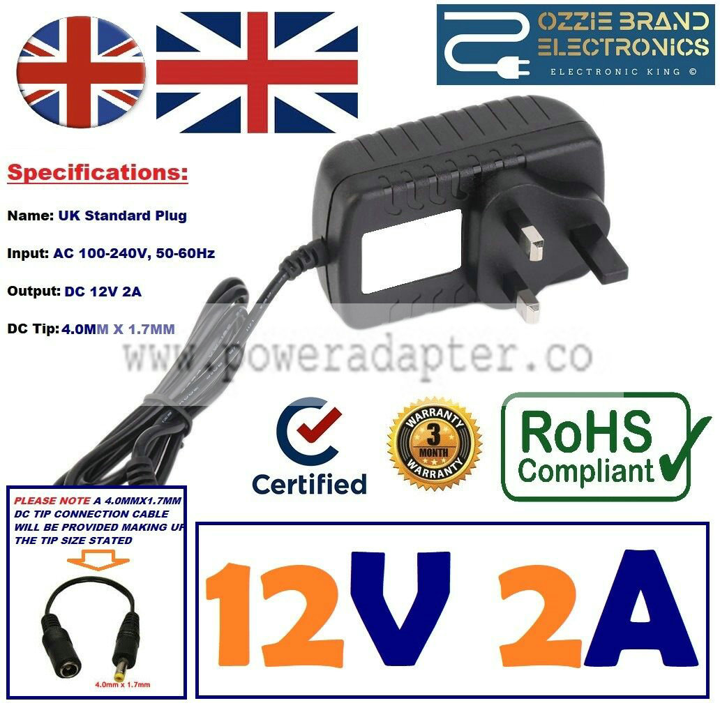 12V 2000mA Mains AC DC Adapter Power Supply Compatible For Model THX 120150KDV Compatible Brand: TO FIT 12V 2A 4.0MMX1 12V 2000mA Mains AC DC Adapter Power Supply Compatible For Model THX 120150KDV Compatible Brand: TO FIT 12V 2A 4.0MMX1