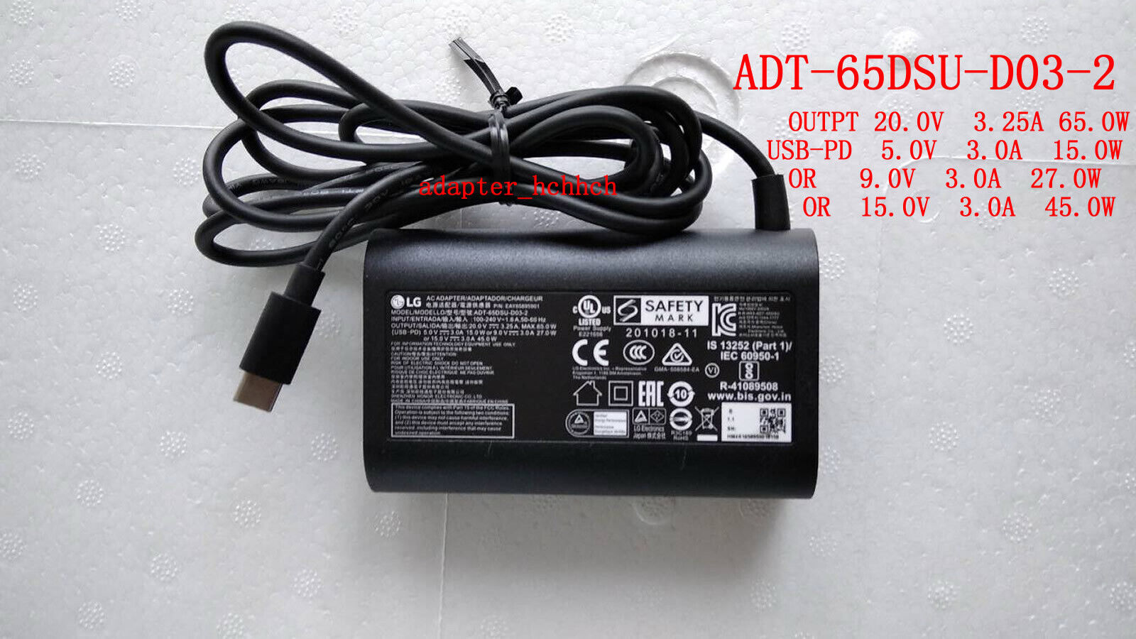 Original LG gram 17Z90P-K.AAB8U1 ADT-65DSU-D03-2 EAY65895901 USB-C AC/DC Adapter Country/Region of Manufacture China Cu Original LG gram 17Z90P-K.AAB8U1 ADT-65DSU-D03-2 EAY65895901 USB-C AC/DC Adapter Country/Region of Manufacture China Cu