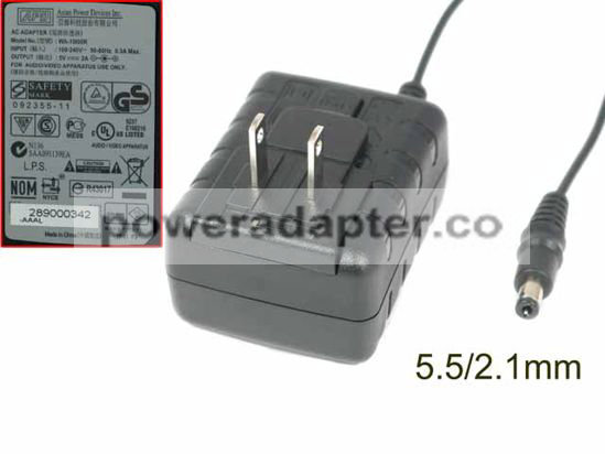 APD 5V 2A Asian Power Devices WA-10105R AC Adapter 5.5/2.1mm, US 2P Plug, New APD 5V 2A Asian Power Devices WA-10105R AC Adapter 5.5/2.1mm, US 2P Plug, New