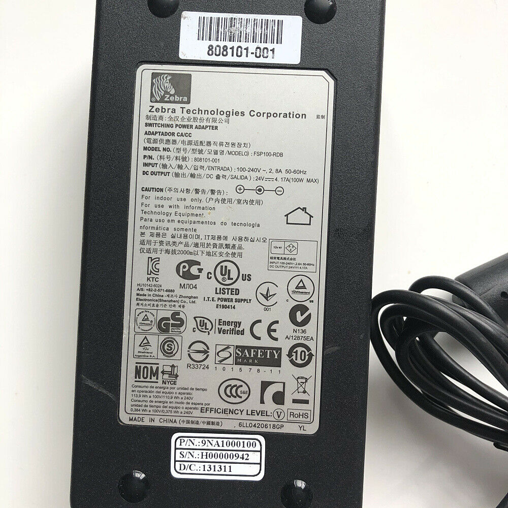 24V 4.17A 100W SWITCHING AC Power Supply Adapter FSP100-RDB For Zebra Features: Powered Connector B: 3-Contact AC Mal 24V 4.17A 100W SWITCHING AC Power Supply Adapter FSP100-RDB For Zebra Features: Powered Connector B: 3-Contact AC Mal