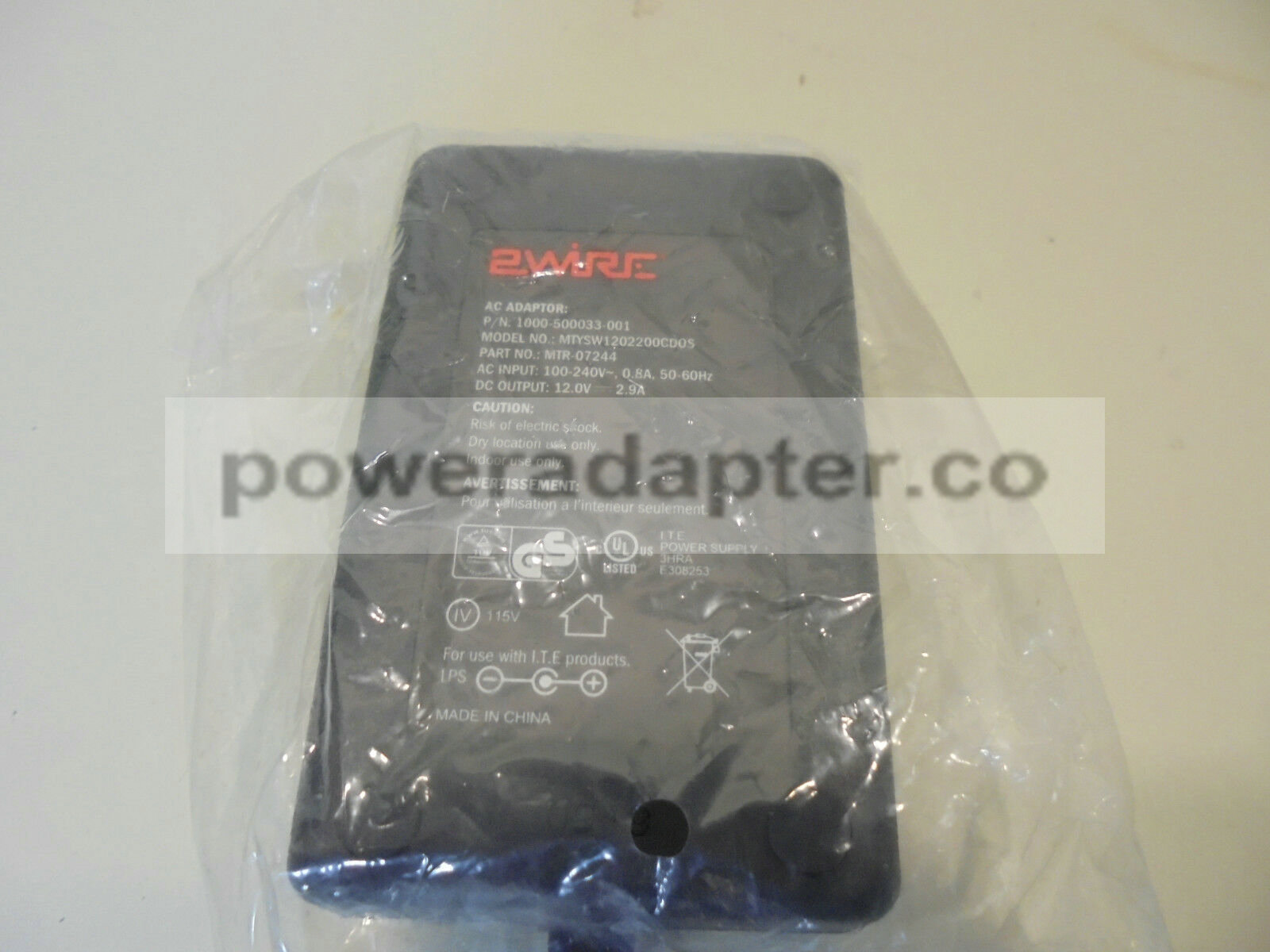 2Wire AC Adapter Model MTYSW1202200CD0S Output 12V 2.9A Condition: Open box: A new, unused item with absolutely no 2Wire AC Adapter Model MTYSW1202200CD0S Output 12V 2.9A Condition: Open box: A new, unused item with absolutely no