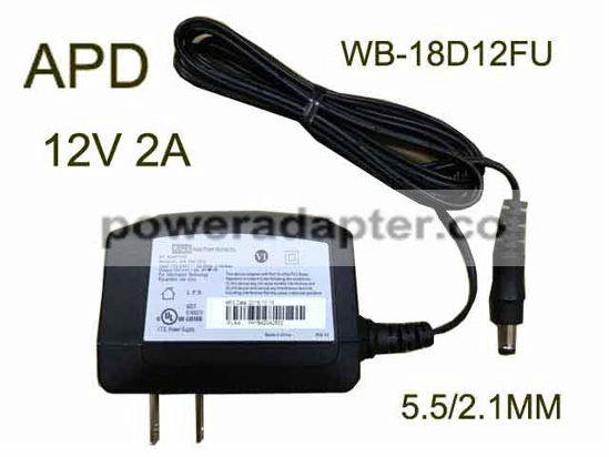 APD 12V 2A Asian Power Devices WB-18D12FU AC Adapter 5.5/2.1MM, US 2-Pin Plug APD 12V 2A Asian Power Devices WB-18D12FU AC Adapter 5.5/2.1MM, US 2-Pin Plug